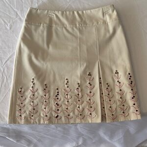 LOFT Cream Skirt with Floral Embroidery
